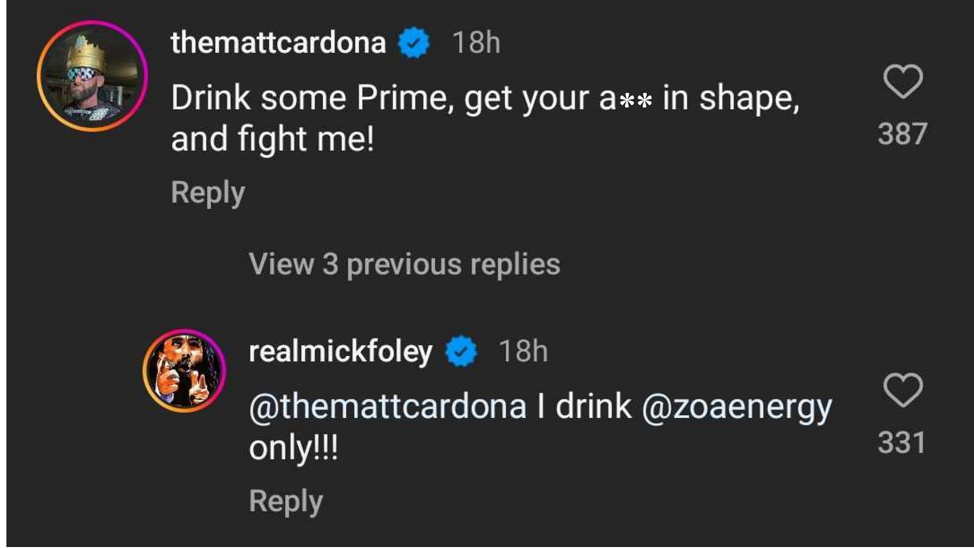 Zack Ryder and Mankind's conversation on the post.